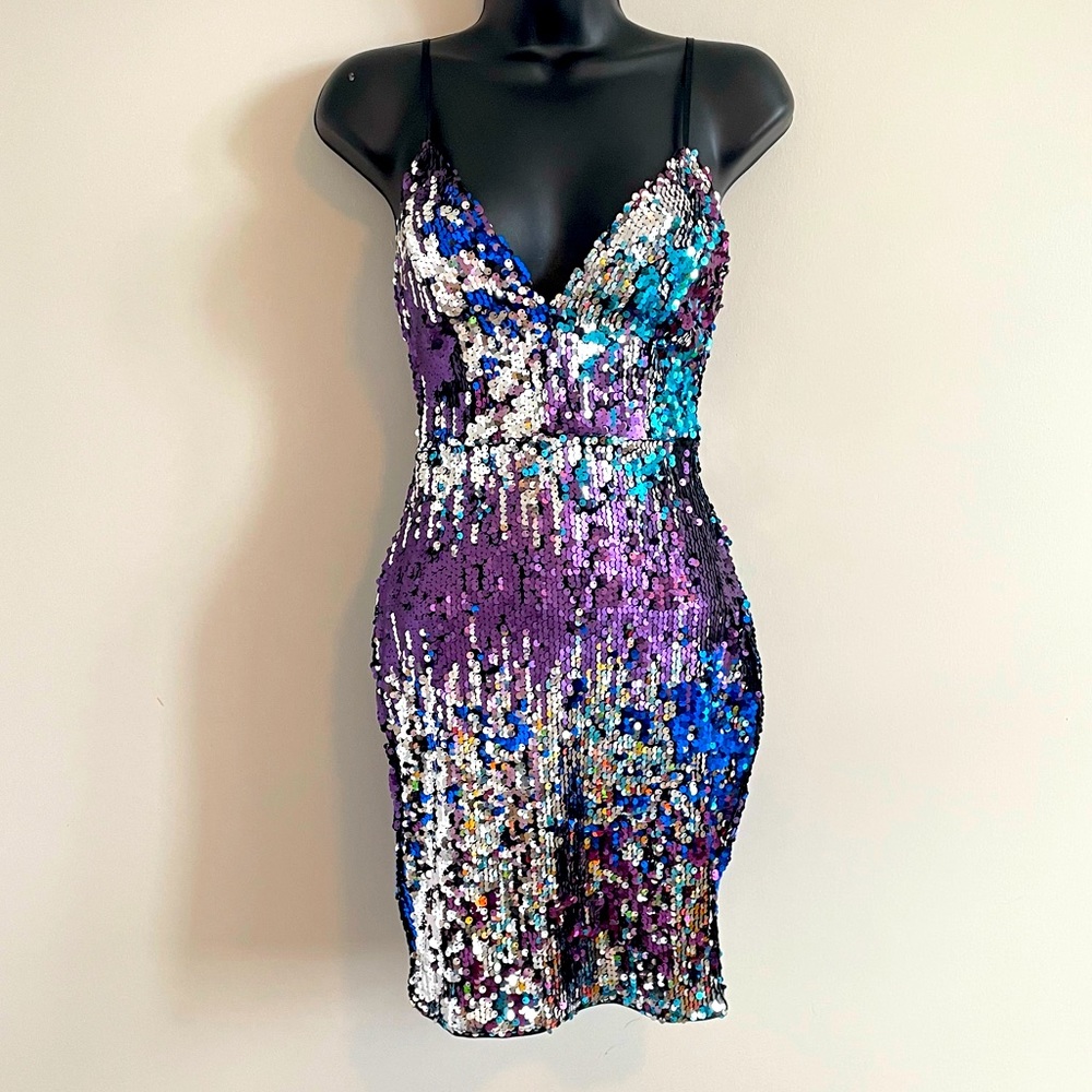 Sequin Mini Spaghetti Strap Dress size S